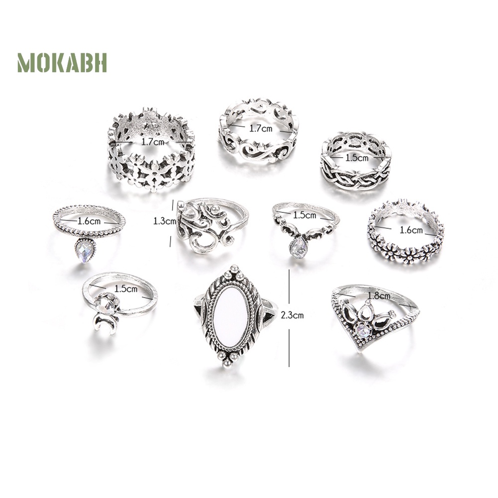 Set 10 Nhẫn Đeo Khớp Ngón Tay Đính Đá Opal Giả Phong Cách Retro Cho Nữ