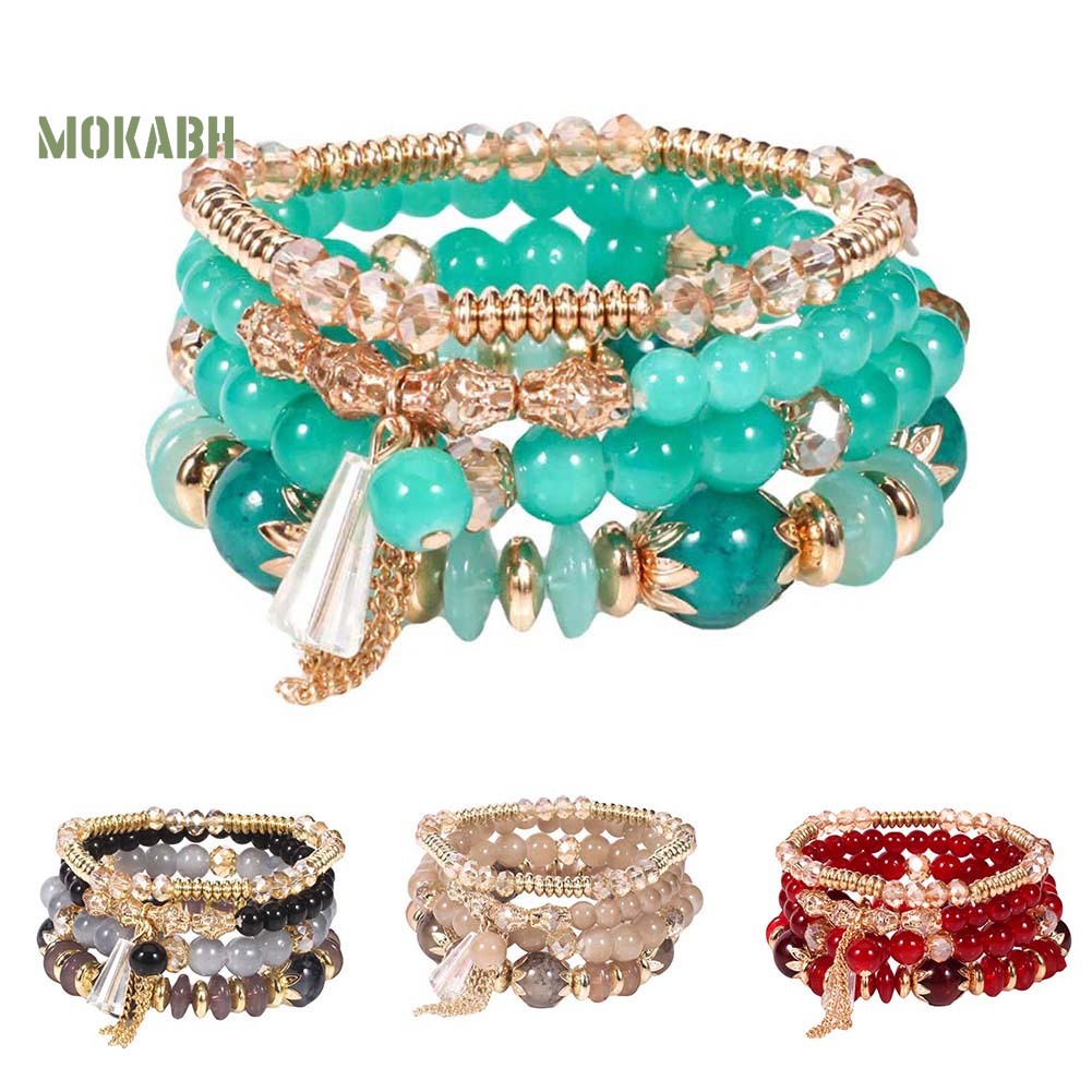 Set 4 Vòng Tay Chuỗi Hạt Phong Cách Boho Cho Nữ