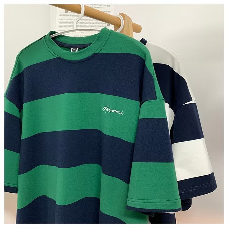 Áo Thun Tay Ngắn Họa Tiết Sọc Phong Cách Retro Thời Trang Cho Nam