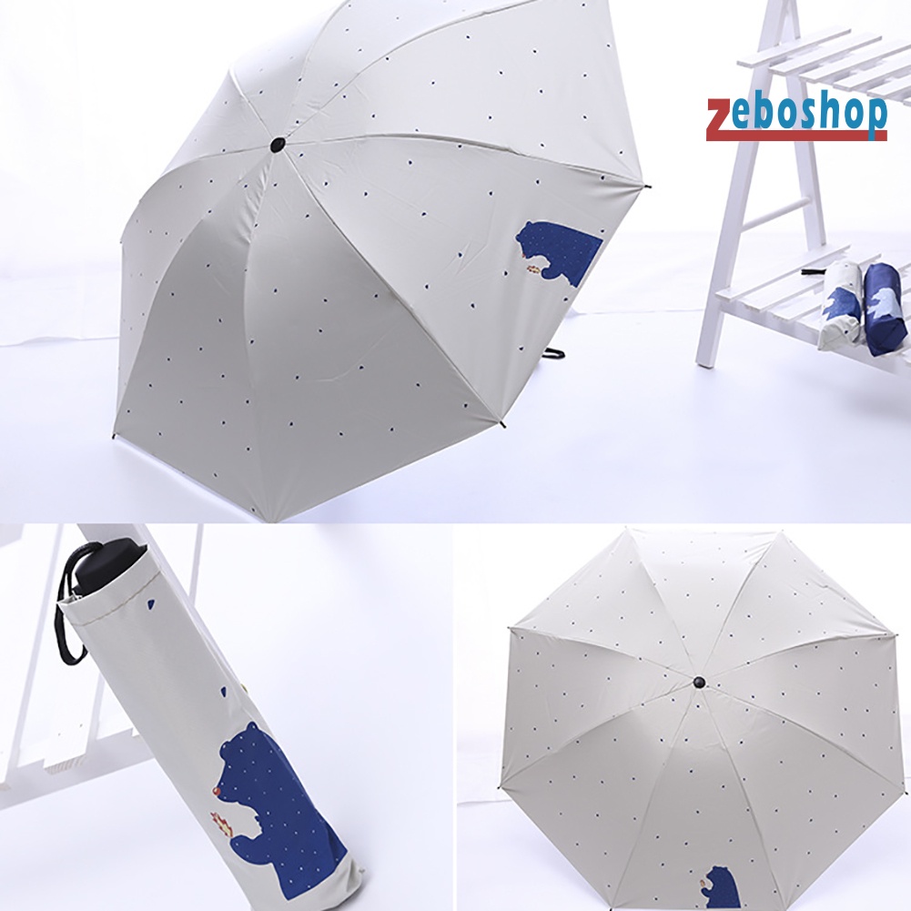 Dù Gấp 3 Khúc Chống Tia UV Họa Tiết Gấu Hoạt Hình Dễ Thương