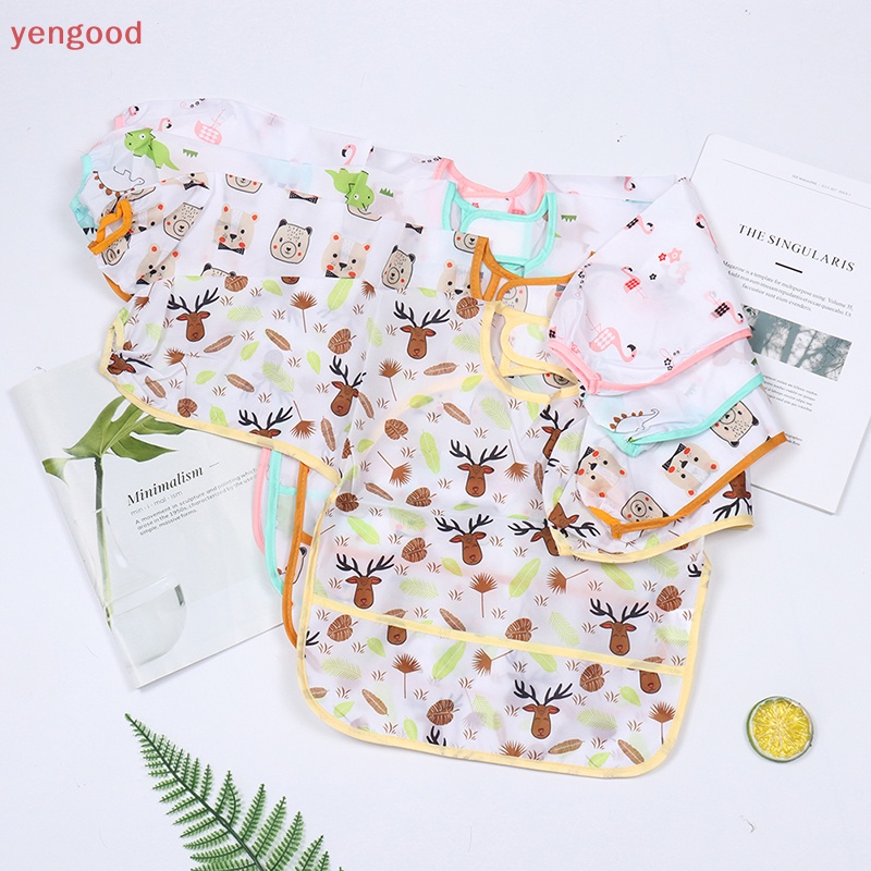 Yếm Ăn Tay Dài Chống Thấm Nước Có Túi Dành Cho Trẻ Em Mới Tập Đi