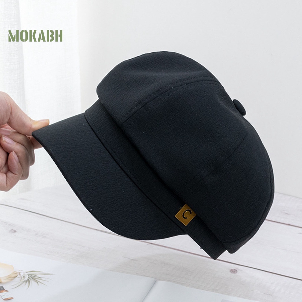 Abh [Mok] Mũ Beret Màu Trơn Họa Tiết In Logo Vòm Tròn Vành Ngắn Thời Trang Cho Nữ
