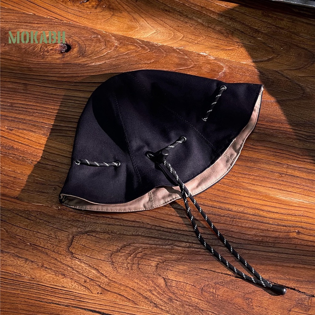 [Mok Abh] Mũ Ngư Dân Tròn Màu Trơn Dây Rút Có Thể Điều Chỉnh Chống Nắng Cạnh Xoăn Mang Đi Câu Cá Cắm Trại Cho Nữ