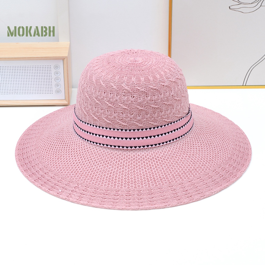 Nón Rộng Vành Thoáng Khí Đính Nơ Thời Trang Đi Biển Mùa Hè Cho Nữ