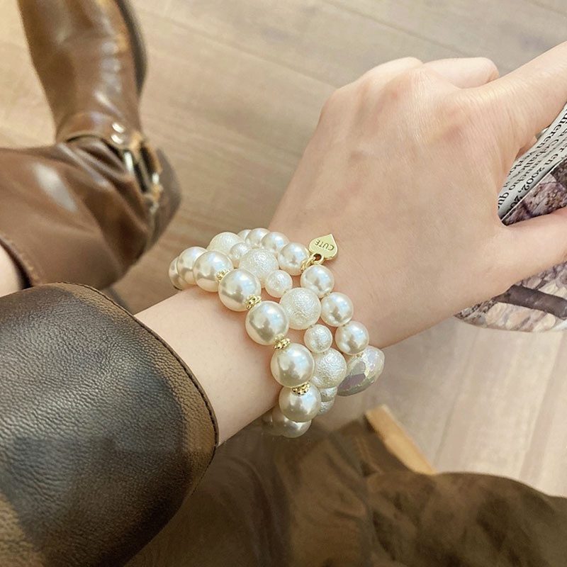 Dây cột tóc cao su HAIMEIKANG đính ngọc trai đơn giản phong cách Hàn Quốc