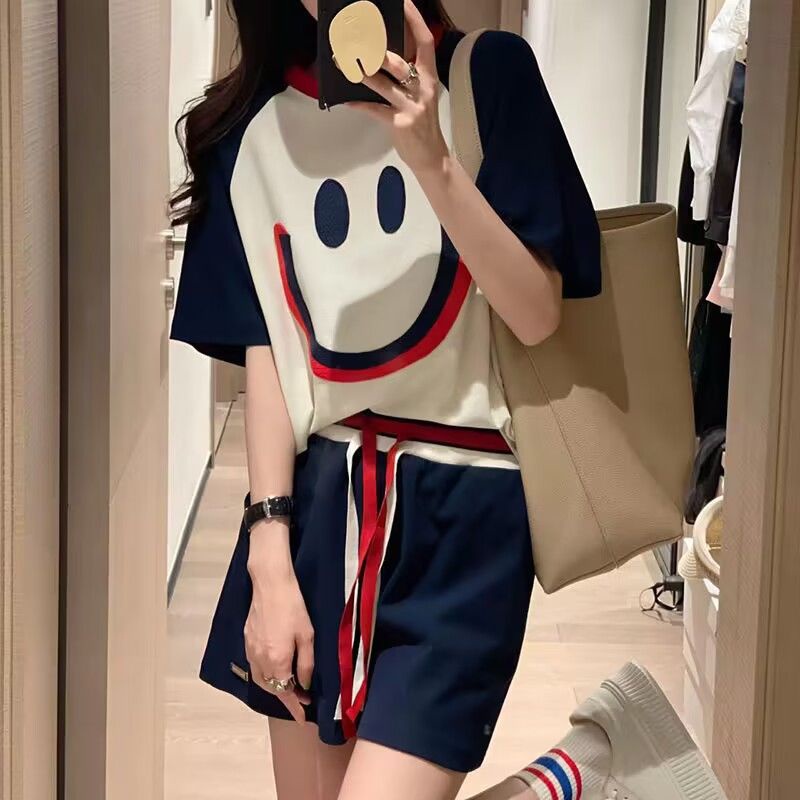 Bộ Đồ Dáng Rộng Cỡ Lớn In Hình Mặt Cười Màu Sắc Thời Trang Mùa Hè Cho Nữ