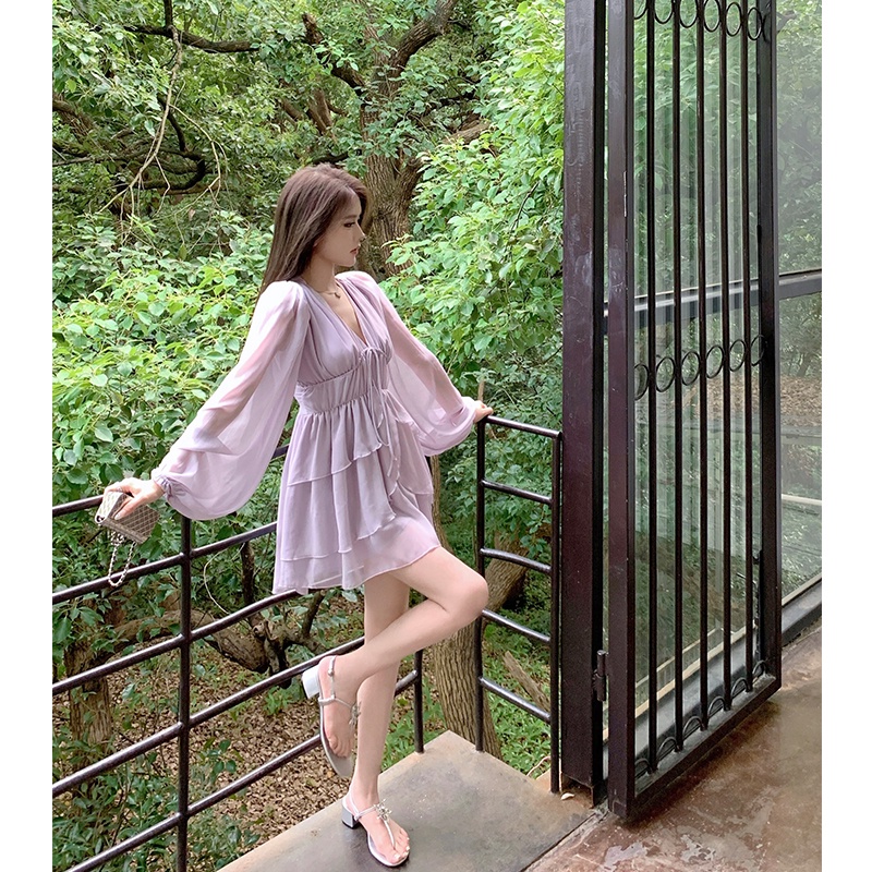 Đầm Midi Midi Màu Tím Khói Phong Cách Hoàng Gia Mùa Hè PEIX Cho Nữ