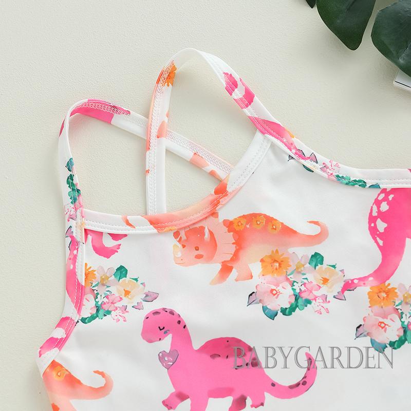 Áo Liền Quần Sát Nách In Hình Khủng Long Cho Bé Gái 0-18 Tháng Tuổi