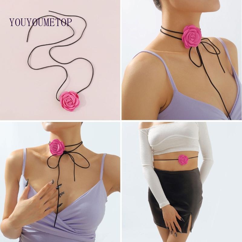 Vòng Cổ Choker Chất Liệu Nhung Mặt Hoa Trà Thanh Lịch Cho Nữ
