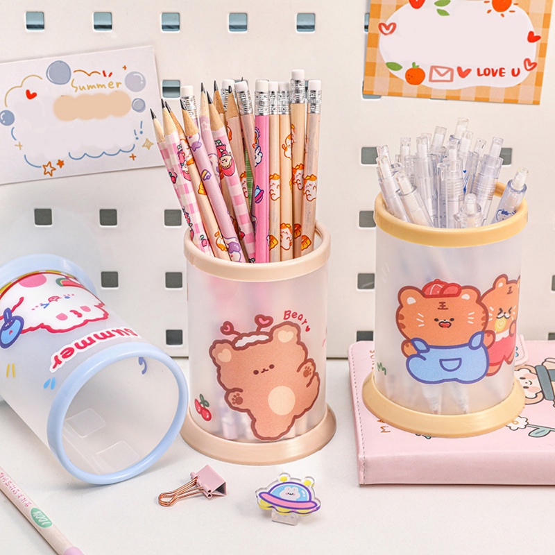 Hộp Đựng Bút / Thước Tẩy Trang Hình Tròn Bằng PP Họa Tiết Hoạt Hình Có Thể Tháo Rời Tiện Dụng