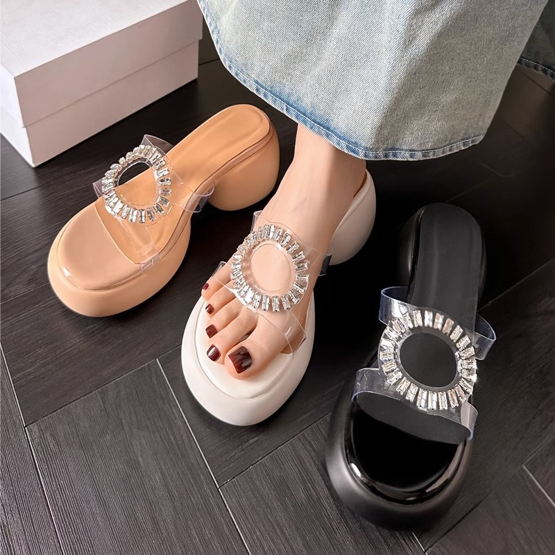 Duoya Tóc Thẳng ~ [Hàng Có Sẵn] Dép Sandal Đi Biển Hở Ngón Đế Dày Hở Ngón Đính Đá Kim Sa Lấp Lánh Cho Nữ Miễn Phí Vận Chuyển
