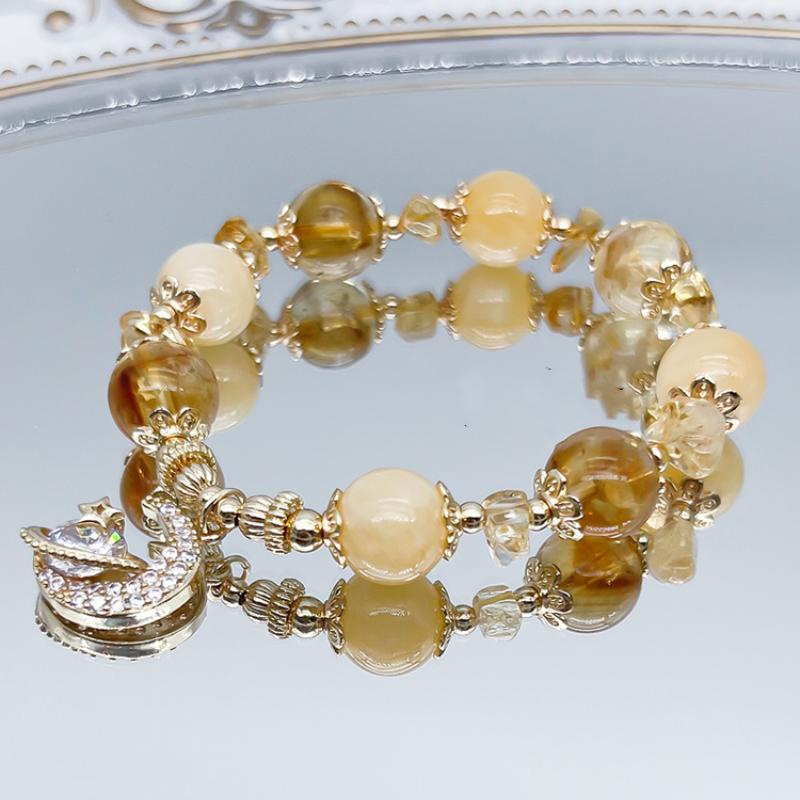 Vòng Đeo Tay May Mắn Bằng Lụa Màu Vàng Pha Lê Cho Nữ