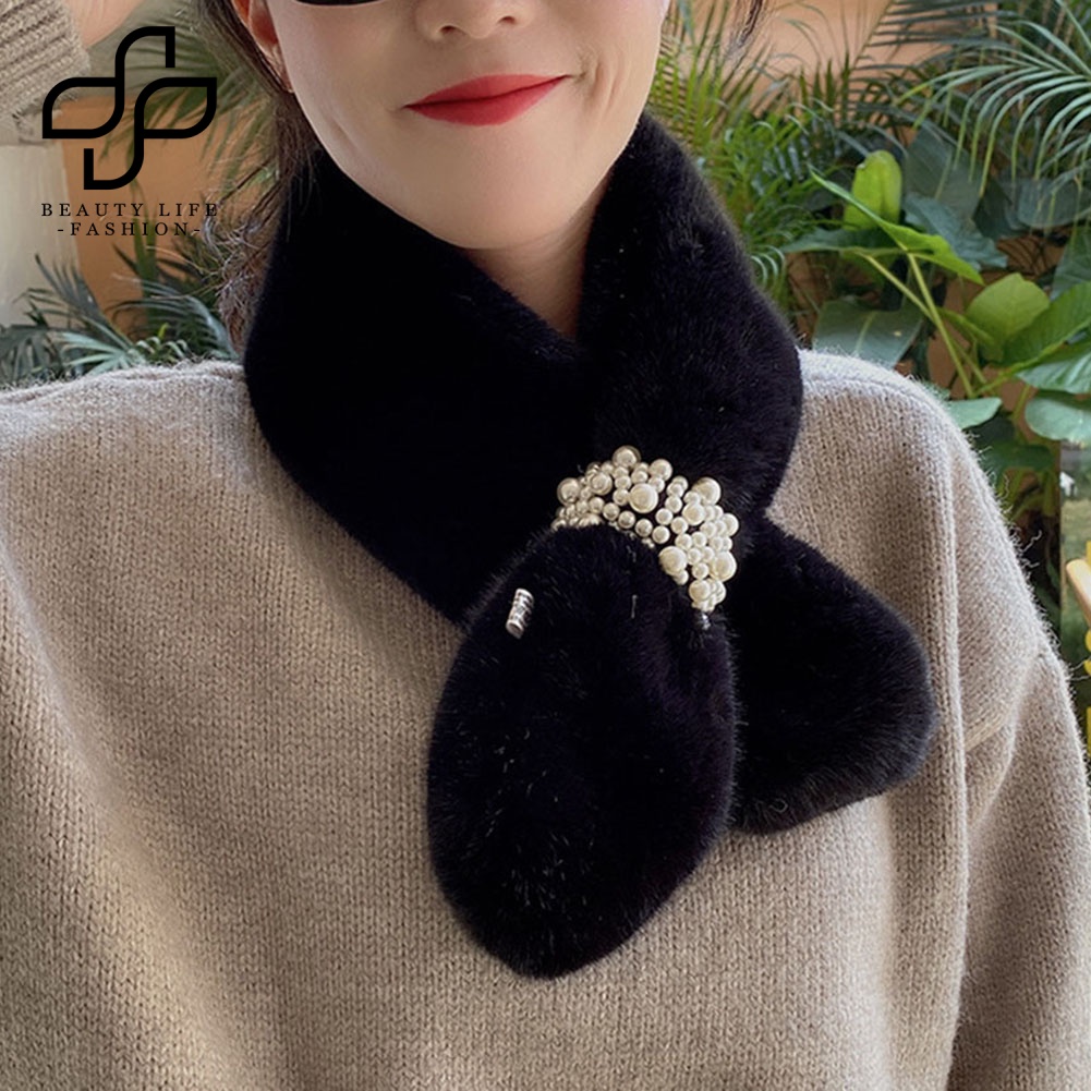 Khăn Choàng Cổ Lông Thỏ Giả Màu Trơn Giữ Ấm Thời Trang Cho Nữ