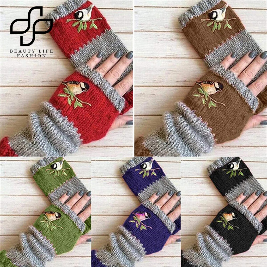 1 Đôi Găng Tay Dệt Kim Thủ Công Đa Năng Bền Bỉ Cho Nữ Dùng Khi Leo Núi