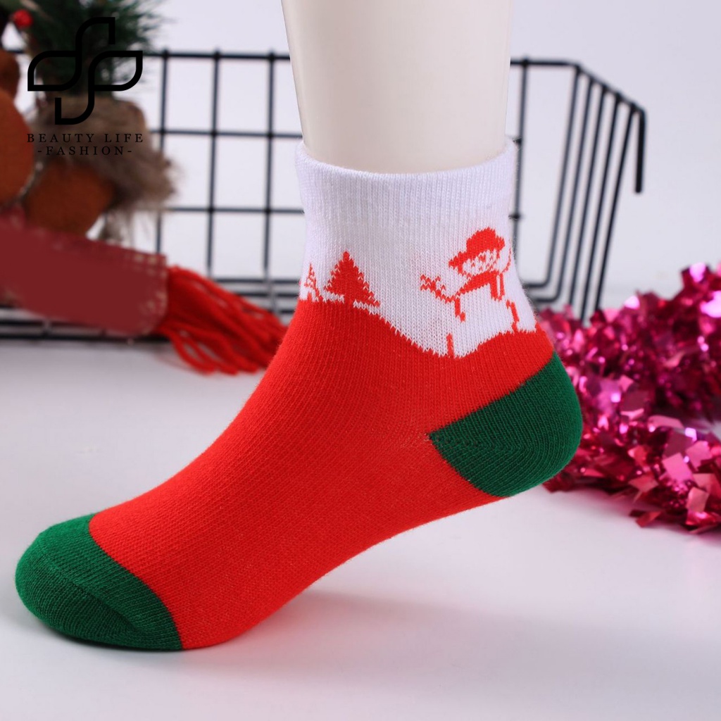 Bộ 5 Đôi Vớ Co Giãn Chống Mòn In Họa Tiết Giáng Sinh Cho Bé Trai Và Gái