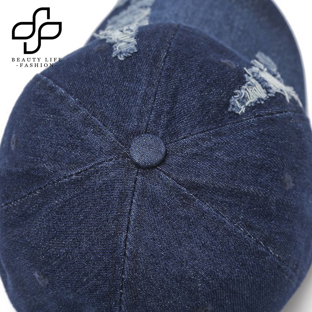 Mũ Denim Màu Trơn Rách Gối Phong Cách Hip Hop Cho Nam Và Nữ