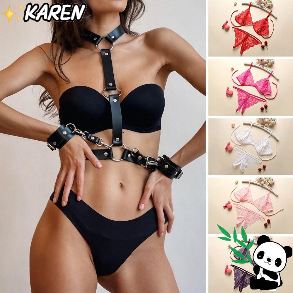 Set Áo Lót Ren Cup Mở Cúp Ngực + Quần Lót Bdsm Trong Suốt Phong Cách Gothic Cho Nữ
