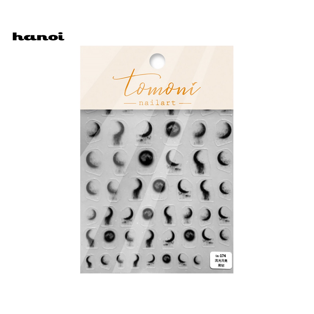 Miếng Dán Móng Tay Hình Mặt Trăng / Đen / Trắng Chống Phai Màu Dễ Tháo Rời DIY