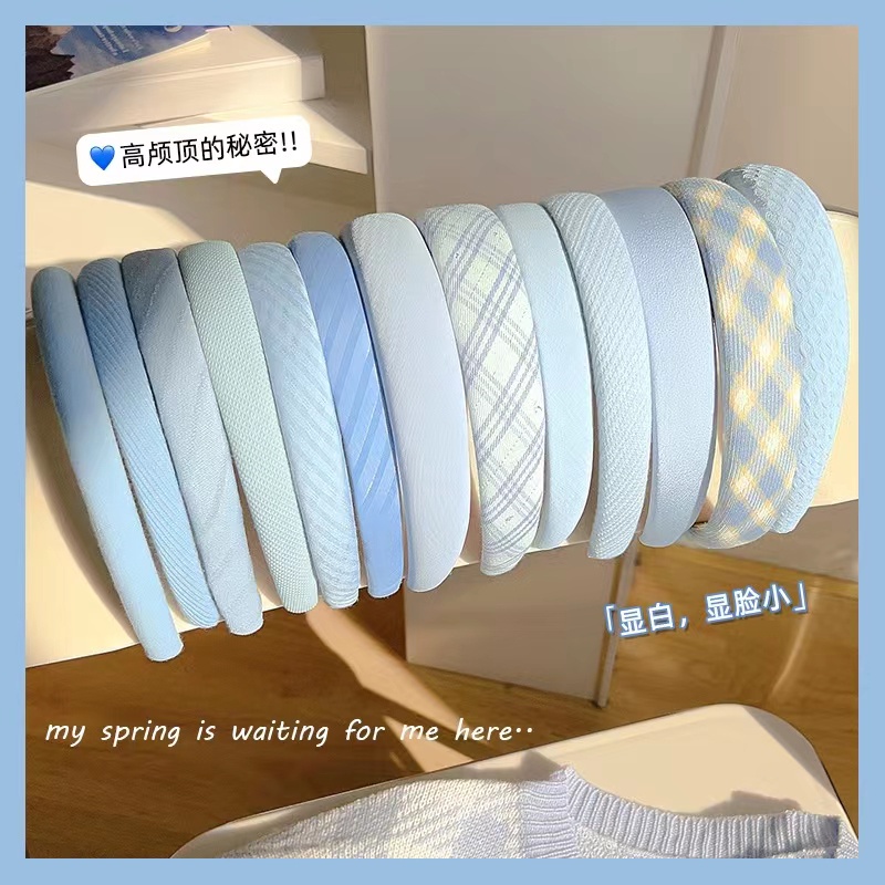 Băng đô cài tóc xốp màu xanh dương phong cách Hàn Quốc thời trang nữ