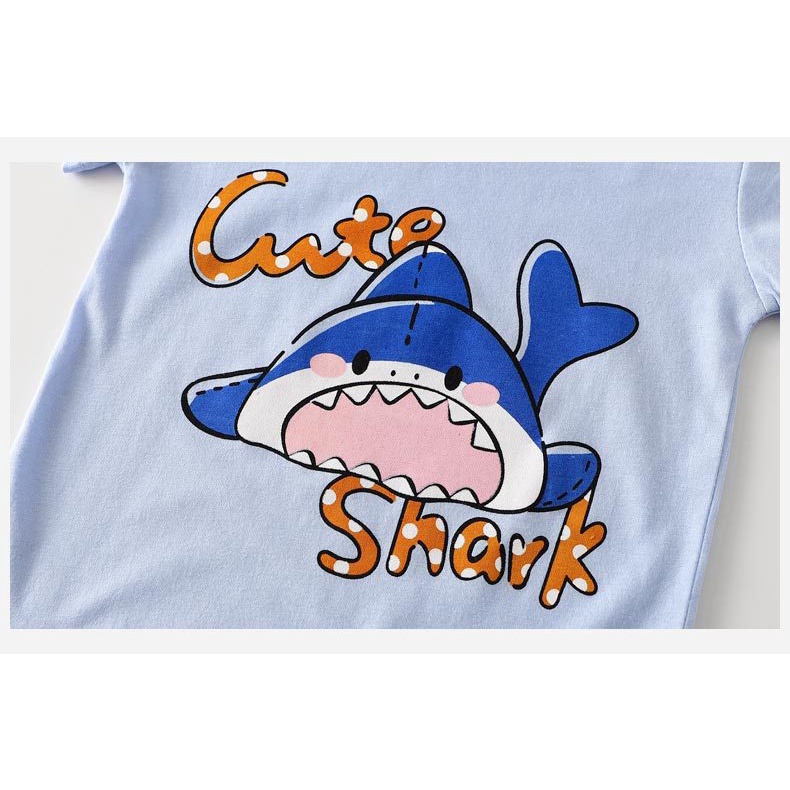 Bộ Áo Thun Cotton Tay Ngắn + Quần Đùi Họa Tiết Hoạt Hình Phong Cách Hàn Quốc Thời Trang Mùa Hè 73-130cm Cho Bé