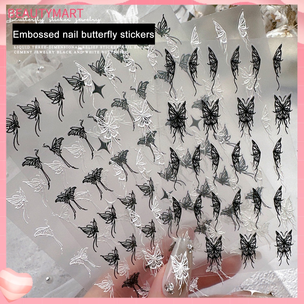 Miếng Dán Trang Trí Móng Tay Hình Bướm Trắng Đen Mini Chống Rơi DIY