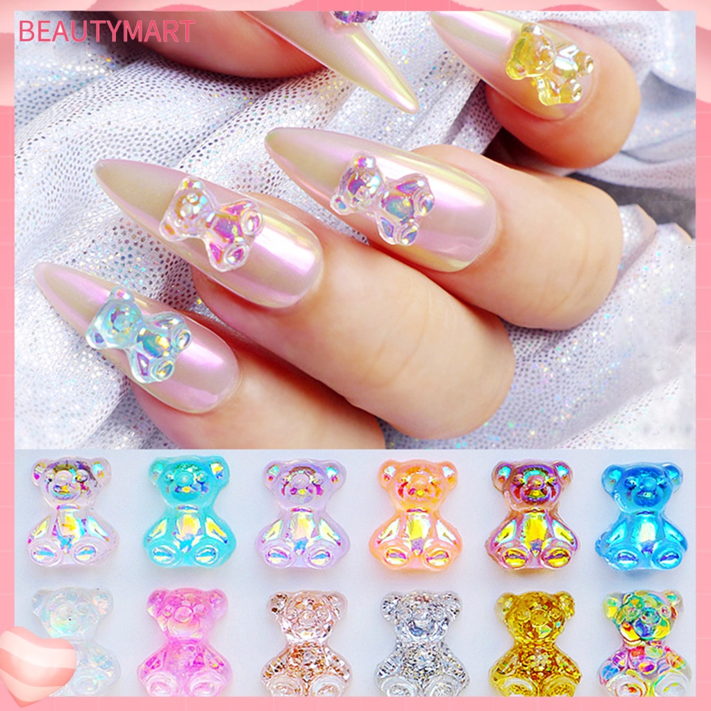 Bộ 50 Phụ Kiện Trang Trí Móng Tay Hình Gấu 3D Lấp Lánh Đa Năng