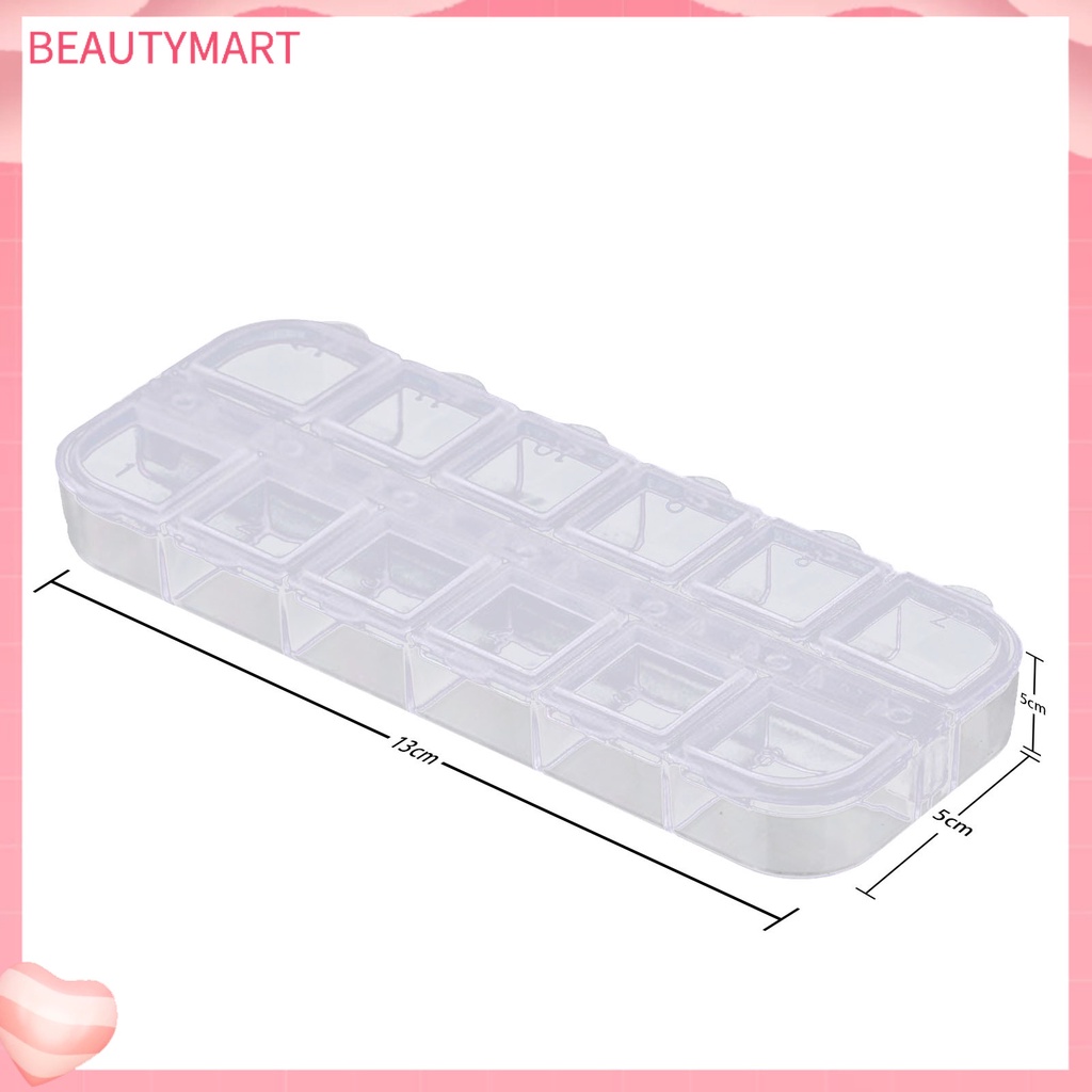 Hộp 12 Ngăn Trong Suốt Đựng Hạt Ngọc Trai / Đinh Tán Trang Trí Móng Tay Nghệ Thuật
