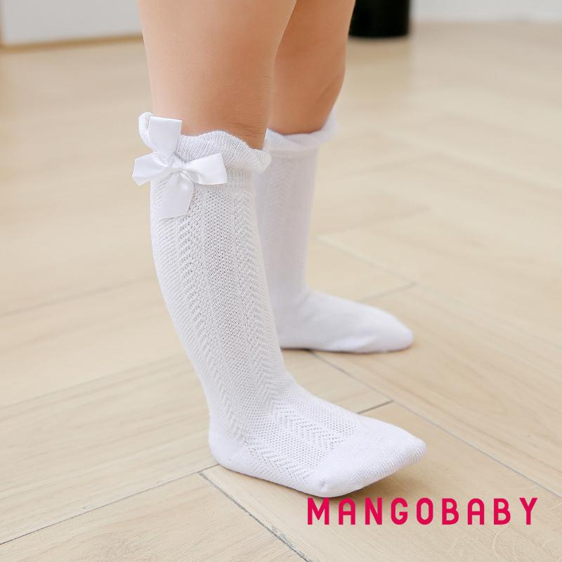 Vớ Cotton Dài Màu Trơn Đính Nơ Thời Trang Xuân Hè Cho Bé