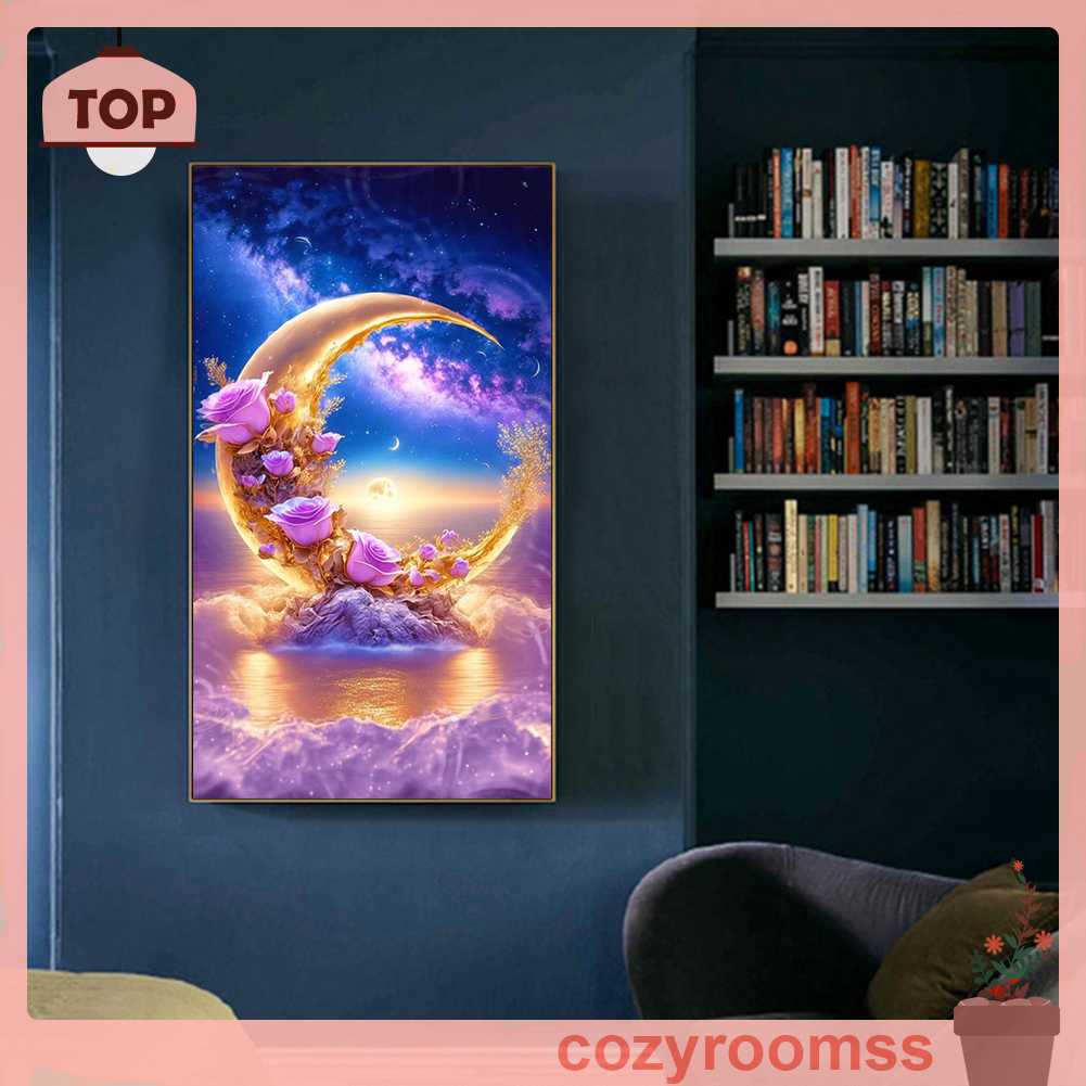 Tranh Đính Đá Kim Cương Toàn Bộ 5D DIY Hình Vẽ Trăng Hoa Hồng