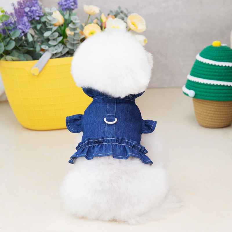 Đầm Jean Cotton Trang Phục Mùa Hè Dễ Thương Có Dây Xích Và Vòng Đeo Cho Chó Mèo Size Xl