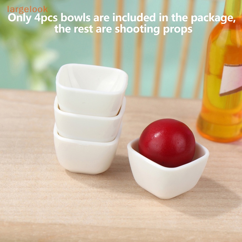 Set 4 Bát Ăn Cơm Hình Vuông Mini Tỉ Lệ 1: 12 Dùng Để Trang Trí Nhà Búp Bê