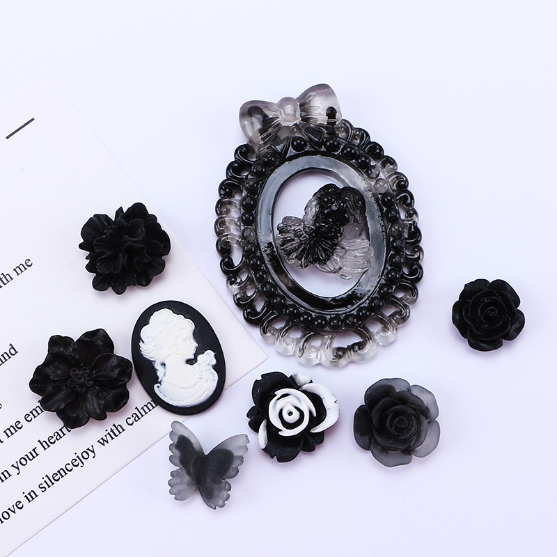 Bộ 10 Kẹp Tóc Hình Hoa / Bướm Màu Đen Cho Điện Thoại / Tủ Lạnh Diy