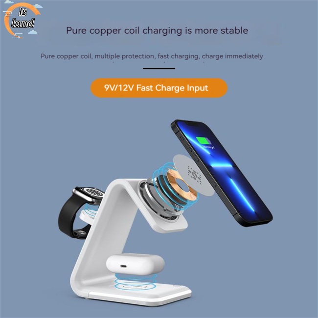 Đế Sạc Nhanh Không Dây 3 Trong 1 15w Có Nam Châm Cho Điện Thoại Di Động / Đồng Hồ