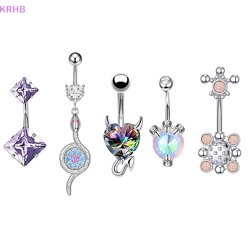 Khuyên Rốn Bằng Thép Không Gỉ Đính Đá Zircon Hình Trái Tim Thời Trang Cho Nữ Mới