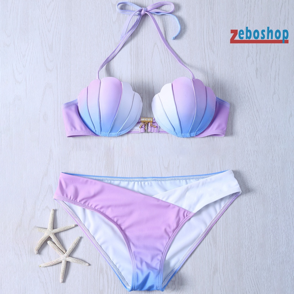 Zeboshop Bộ Bikini Hai Mảnh Hở Lưng Có Gọng Hình Vỏ Sò Thời Trang Mùa Hè Cho Nữ
