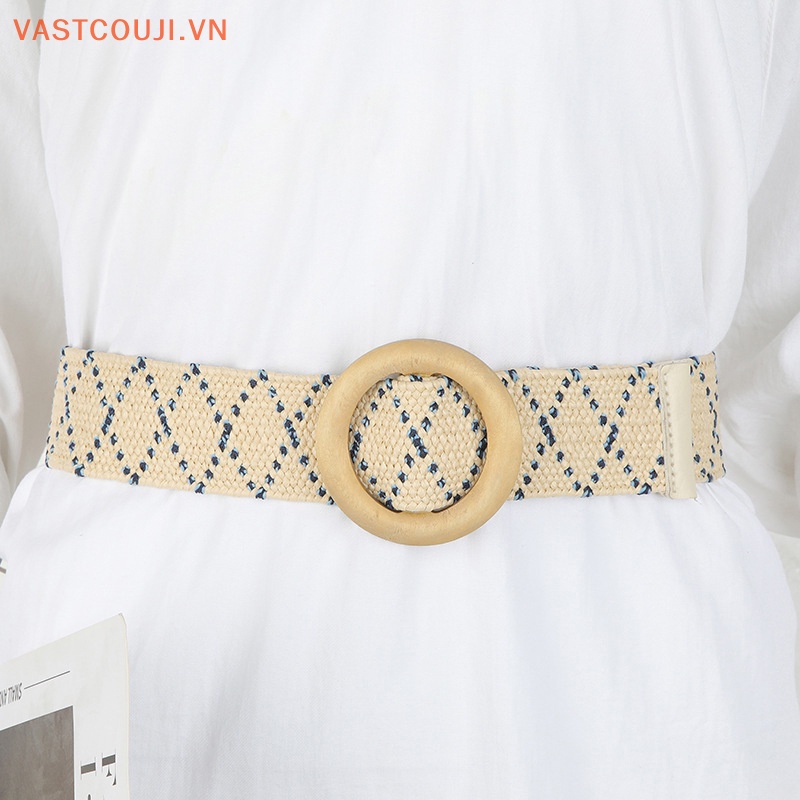 1 Thắt Lưng Bện Sợi Rơm Mỏng Mặt Tròn / Vuông Cổ Điển Cho Nữ