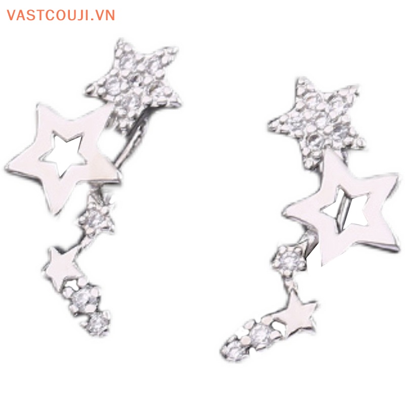 1 Đôi Bông Tai Dáng Dài Hình Ngôi Sao Màu Trắng Đính Đá Zircon Đơn Giản Thời Trang Cho Nữ