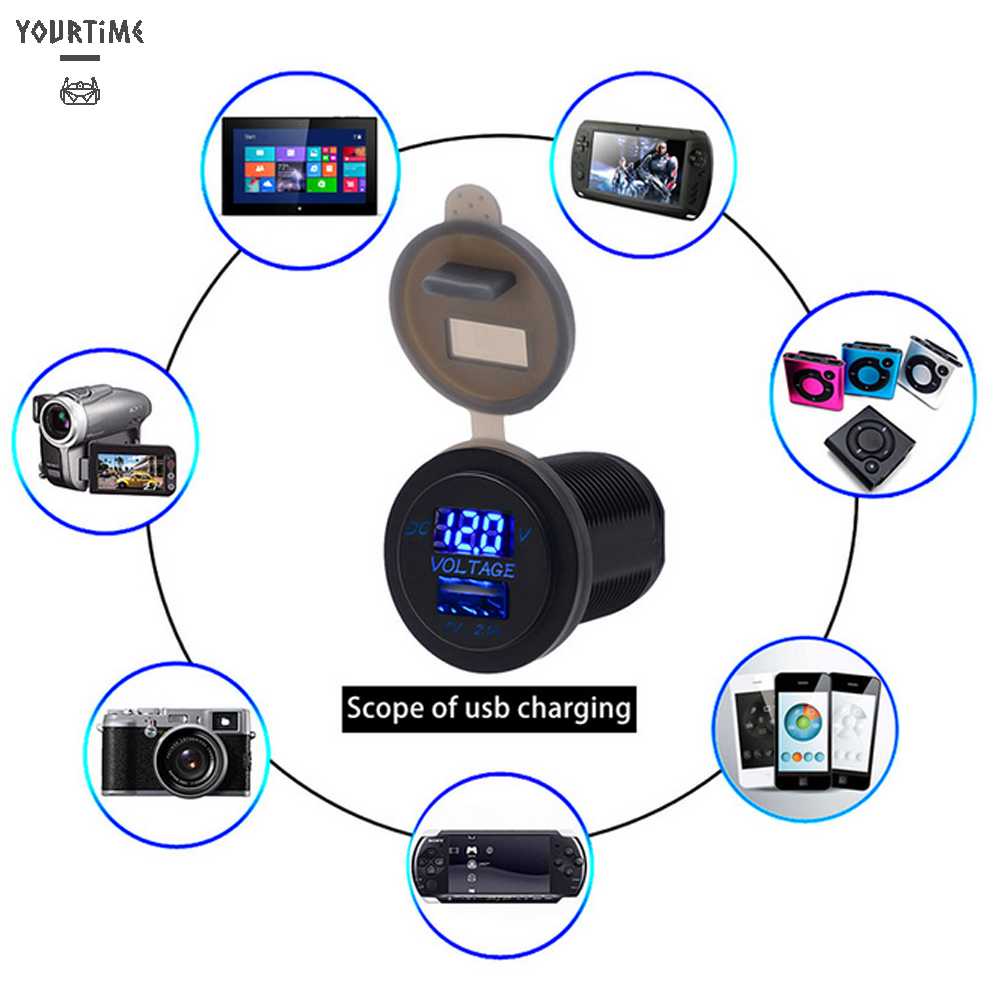 Thiết Bị Sạc Điện Thoại USB 12V Màn Hình LED Hiển Thị Vôn Kế Hai Trong Một Cho Xe Hơi