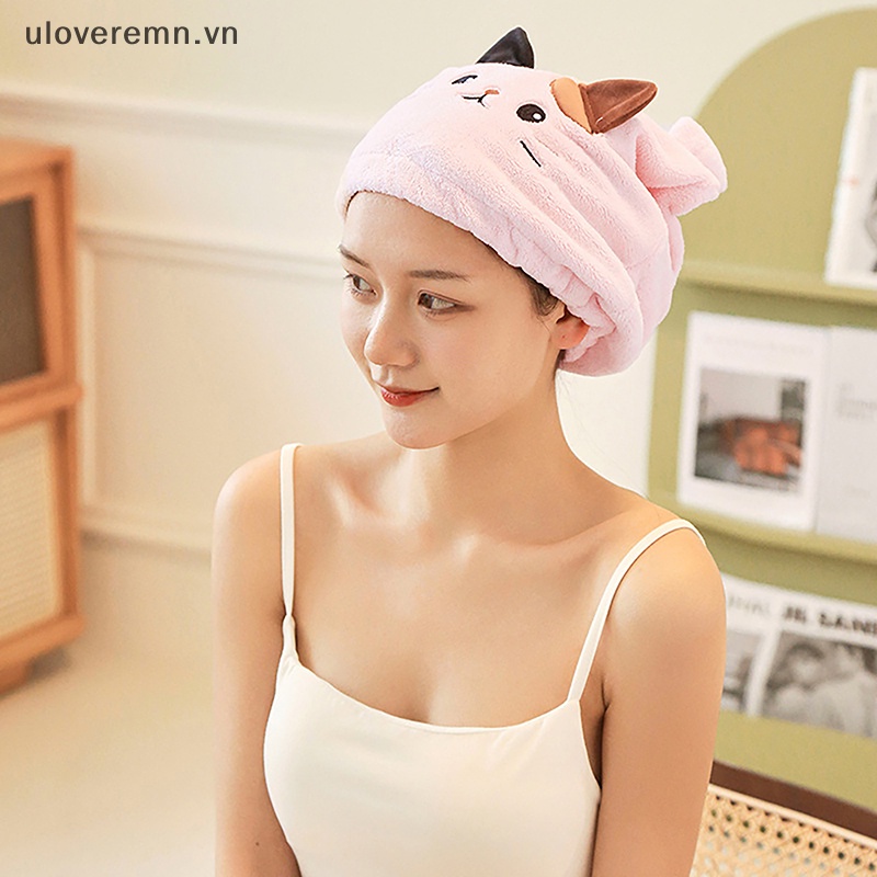 Mũ Trùm Đầu Làm Khô Tóc Nhanh Hình Tai Mèo Dễ Thương