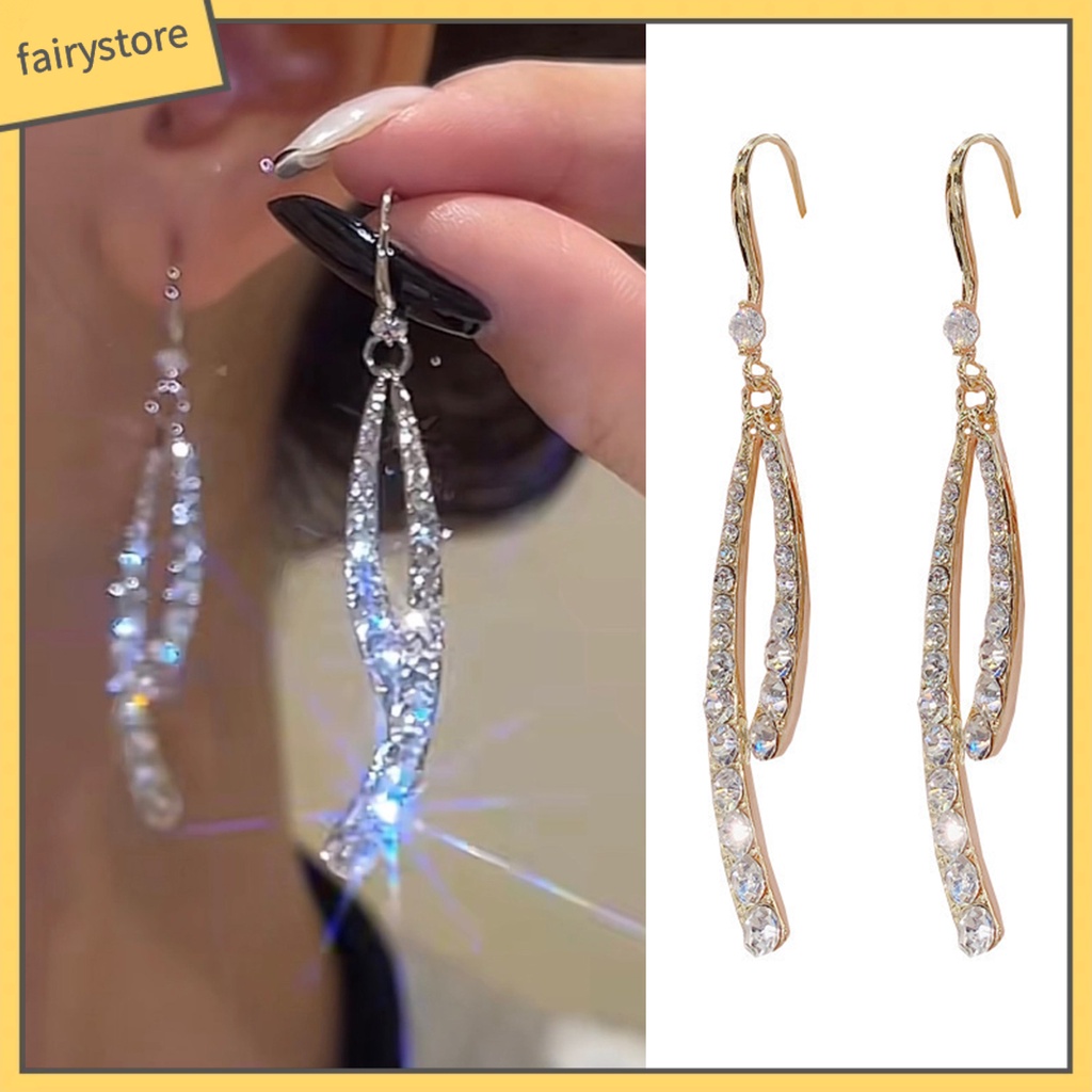 1 Đôi Bông Tai Dáng Dài Đính Đá Thanh Lịch Dành Cho Nữ