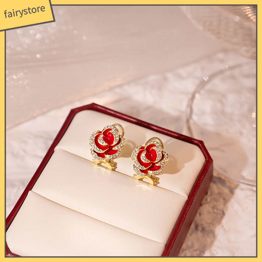 1 Đôi Bông Tai Hình Hoa Hồng Bằng Hợp Kim Phong Cách Vintage Thanh Lịch Thời Trang