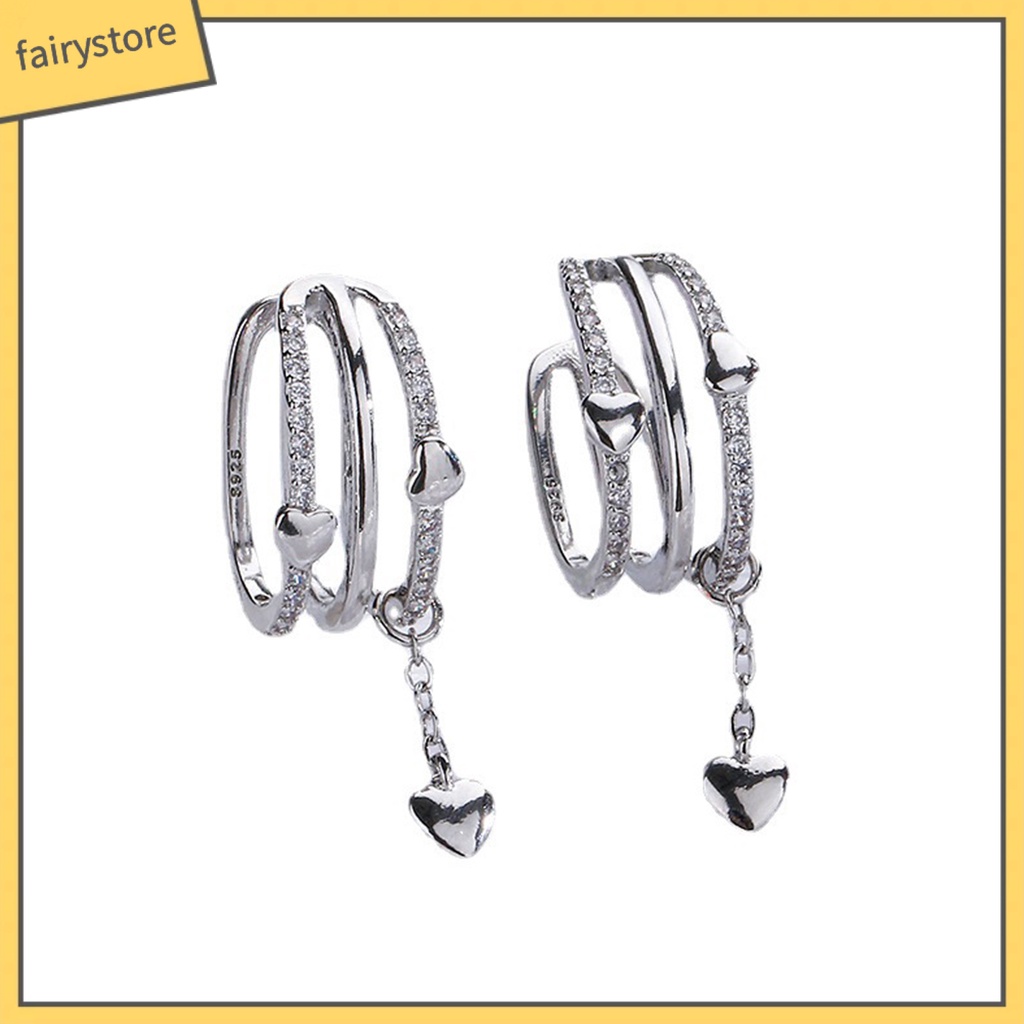 1 Khuyên Kẹp Vành Tai Nhiều Lớp Không Cần Khoan Lỗ Hình Trái Tim Đính Đá Thời Trang