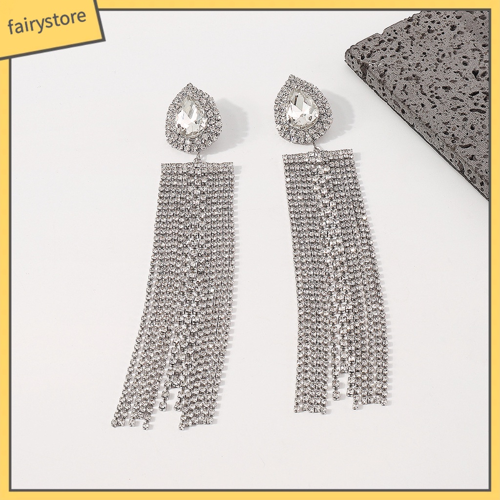 1 Đôi Bông Tai Hình Giọt Nước Dáng Dài Đính Pha Lê Giả Thời Trang