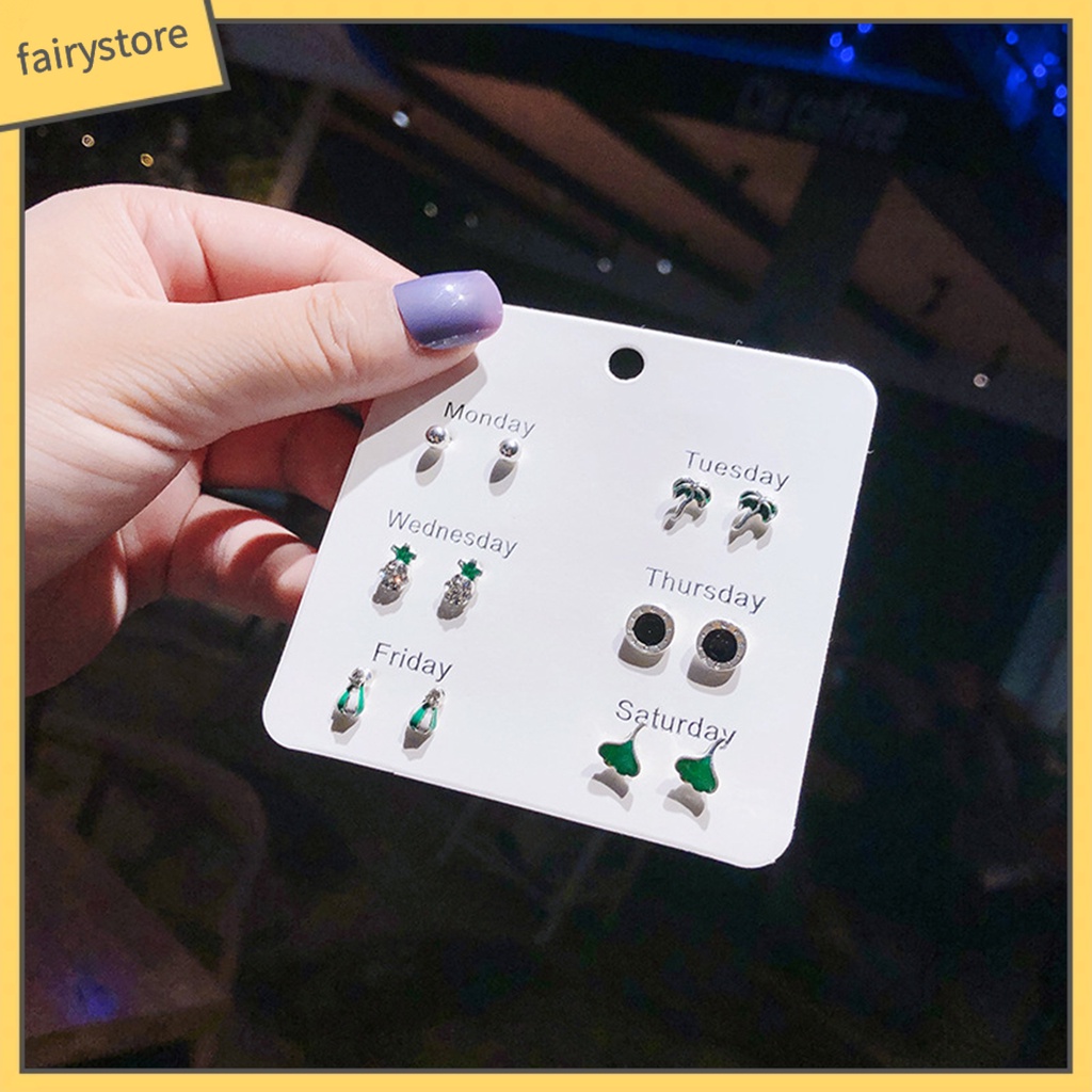 Set 6 / 7 Cặp Bông Tai Trái Tim Đính Đá / Ngọc Trai Giả Thời Trang