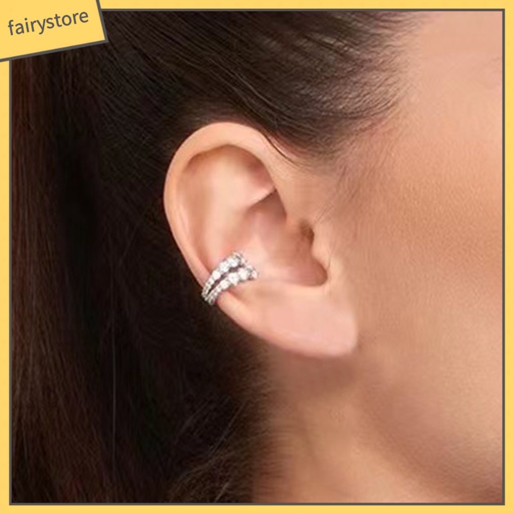 [FRO] 1 Khuyên Tai Dạng Kẹp Thiết Kế Kim Cương Giả Lấp Lánh Nhiều Lớp Dễ Phối Đồ Màu Sắc Sống Động Không Cần Khoan Lỗ Thích Hợp Làm Quà Tặng Trang Sức Nữ