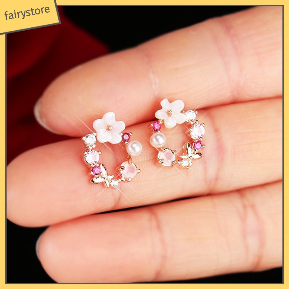 Bông Tai Hình Vòng Hoa Bằng Hợp Kim Nhiều Màu Thời Trang Cho Nữ