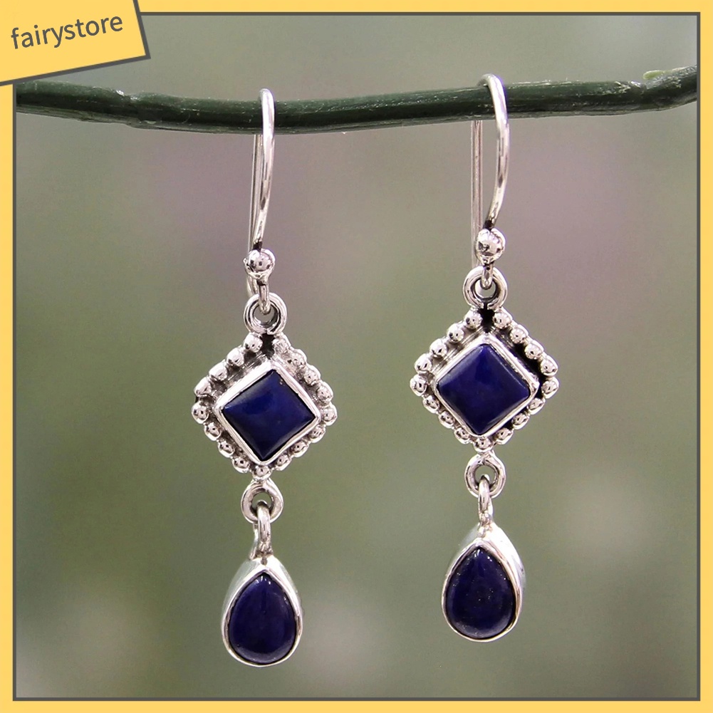 Khuyên Tai Móc Trang Sức Hình Quả Lê / Vuông Đính Đá Nhân Tạo Phong Cách Vintage