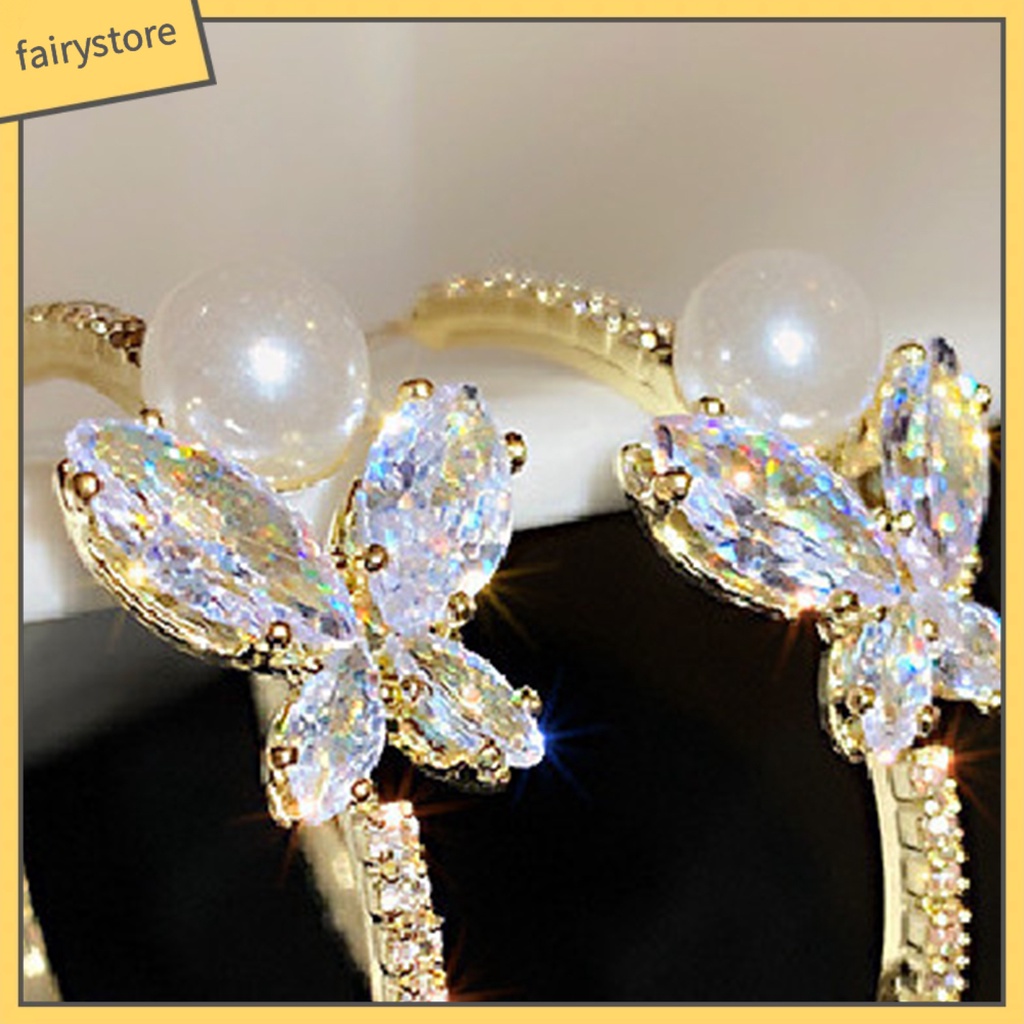 1 Đôi Bông Tai Hình Chữ C Đính Ngọc Trai Giả Thời Trang Dành Cho Nữ