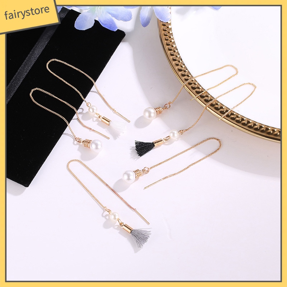 Bông Tai Dài Đính Ngọc Trai Giả Thời Trang Dành Cho Nữ