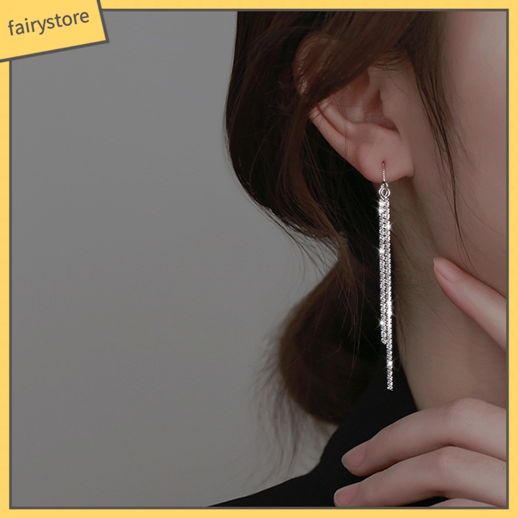 1 Đôi Bông Tai Tua Rua Hình Giọt Nước Đính Đá Thời Trang Dành Cho Nữ